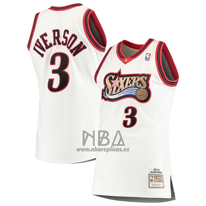 Camiseta Philadelphia 76ers Allen Iverson NO 3 Mitchell & Ness 1997-98 Blanco